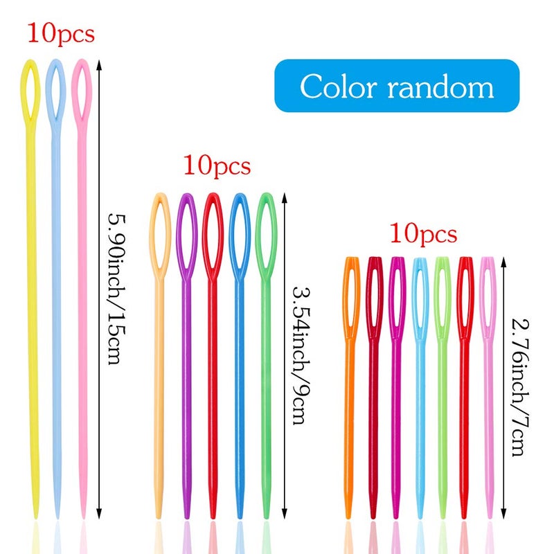 LOKUNN 30 PCS Large Eye Plastic Needles, 2.7Inch/3.5Inch/5.9Inch Plastic Weaving Needles, Yarn Needles, Learning Needles, Safety Lacing Needles for DIY Sewing Handmade Crafts - Image 2